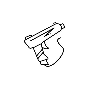 Silah, çekim, oyun, retro, oyun ikonu. Beyaz arka planda. Silah atışı oyunu retro oyun simgesi