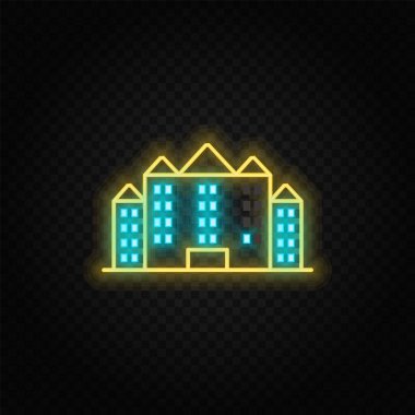 Neon vektör simgesi oluşturuyorum. Mavi ve sarı neon vektör ikonu. Vektör şeffaf arkaplan