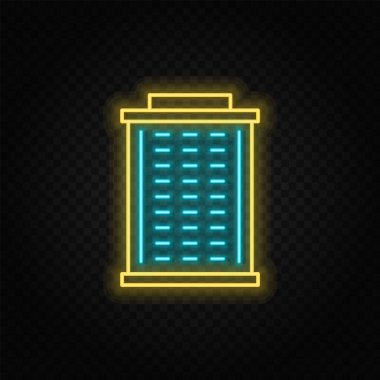 Bina, otel neon vektör ikonu. Mavi ve sarı neon vektör ikonu. Vektör şeffaf arkaplan