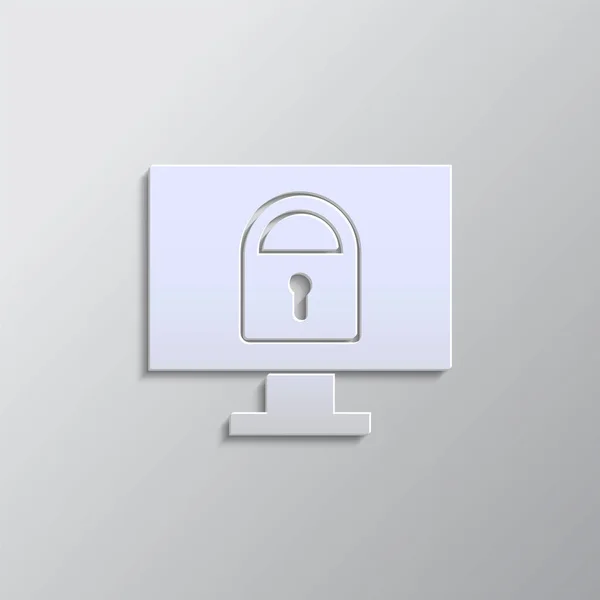 Datenbank Server Uhr Monitorpapierstil Icon Grauer Farbvektorhintergrund Vektor Symbol Papierstil — Stockvektor