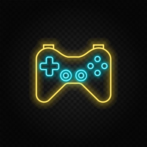 Joystick Game Controller Gaming Neon Pictogram Blauw Geel Neon Vectoricoon — Stockvector
