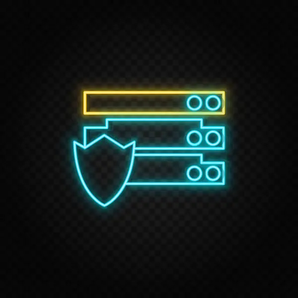 Database Server Shield Blue Neon Vector Icon Transparent Background Dark — Stock Vector