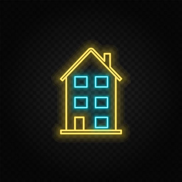 Κτίριο Σπίτι Νέον Διάνυσμα Εικονίδιο Μπλε Και Κίτρινο Εικονίδιο Διάνυσμα — Διανυσματικό Αρχείο