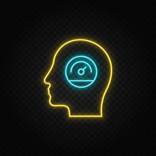 Ludzki Umysł Wydajność Ikona Produktywności Neonów Niebiesko Żółta Neonowa Ikona — Wektor stockowy
