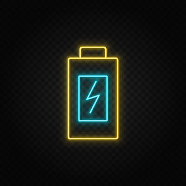 Bateria Ikona Ładująca Neon Niebiesko Żółta Neonowa Ikona Wektora Przejrzyste — Wektor stockowy