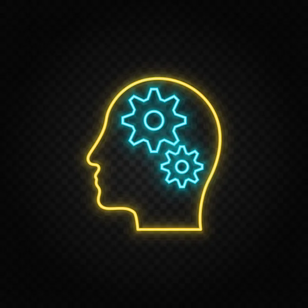 Brainstormen Tandwielneon Icoon Blauw Geel Neon Vectoricoon Transparante Achtergrond — Stockvector