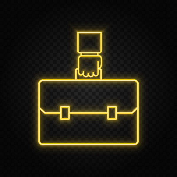 briefcase, portfolio neon icon. Blue and yellow neon vector icon. Transparent background