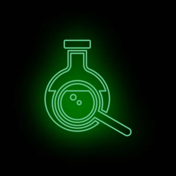 Flask Icona Lente Ingrandimento Neon Biotechnology Science Laboratorio Chimico Può — Vettoriale Stock