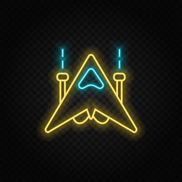 Rocked ship, spacecraft, retro neon icon. Blue and yellow neon vector icon. Vector transparent background