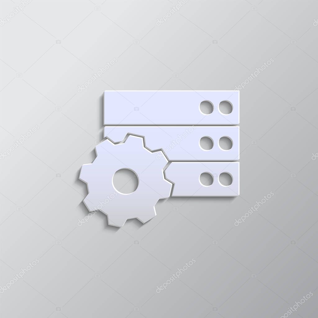 Database, server, gee paper style, icon. Grey color vector background- Paper style vector icon