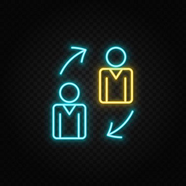 Takım, takım çalışması neon ikonu. Mavi ve sarı neon vektör ikonu. Şeffaf arkaplan