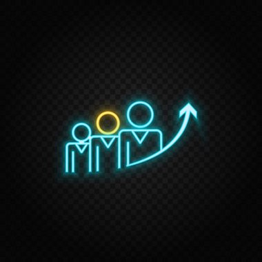 İş büyümesi, iş, başarı neon ikonu. Mavi ve sarı neon vektör ikonu. Şeffaf arkaplan