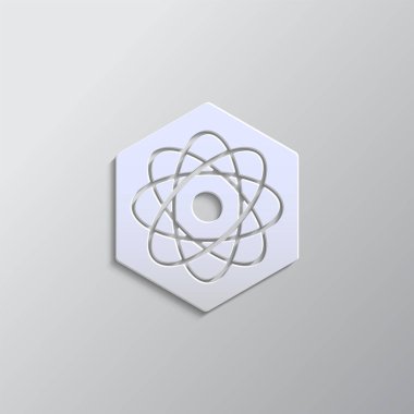 Biyoteknoloji, ikon, atom kağıdı tarzı. Gri renk vektörü arka plan - Kağıt biçimi vektör simgesi