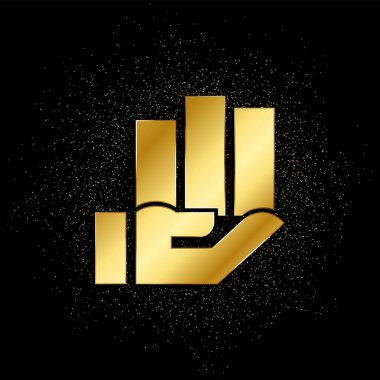 Veritabanı, sunucu, veri altın simgesi. Altın parçacık arkaplanının vektör illüstrasyonu.