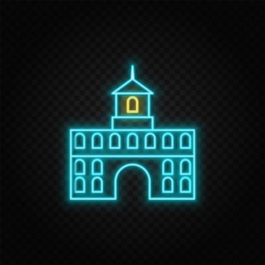 Neon vektör simgesi oluşturuyorum. Mavi ve sarı neon vektör ikonu. Vektör şeffaf arkaplan