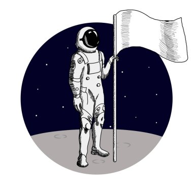 Astronot Bayrak Vektörü İllüstrasyonuyla Gezegen 'de Duruyor