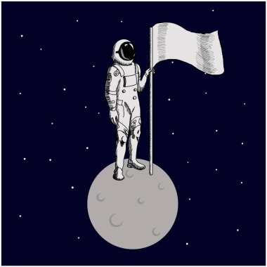 Düz tasarım, Astronot elinde bayrak, Vektör illüstrasyonu, Infographic Element