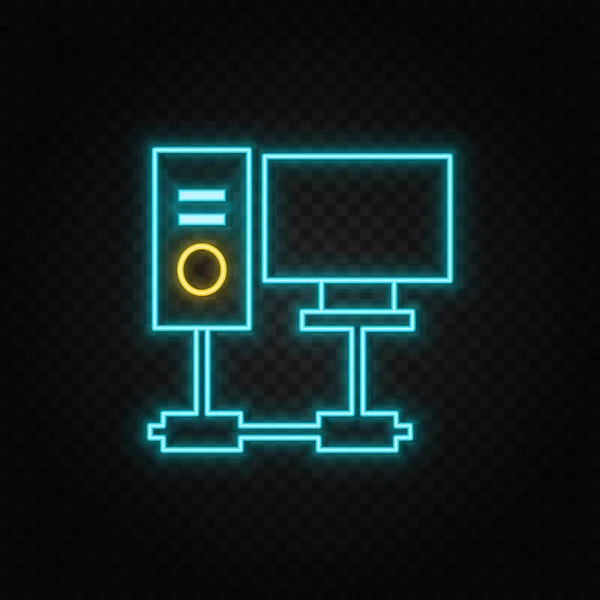 データベース サーバー コンピューター ブルーネオンベクトルアイコン 暗闇の中の透明背景 — ストックベクタ