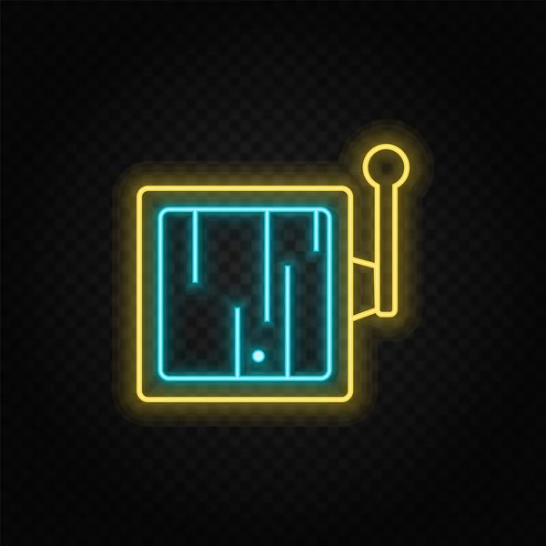 ゲーム コンソール レトロ アーケードネオンアイコン 青と黄色のネオンベクトルアイコン ベクトル透明背景 — ストックベクタ