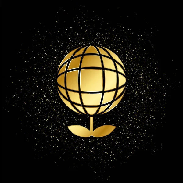 Ecology Globe Plant Gold Icon Vector Illustration Golden Particle Background — Stock Vector