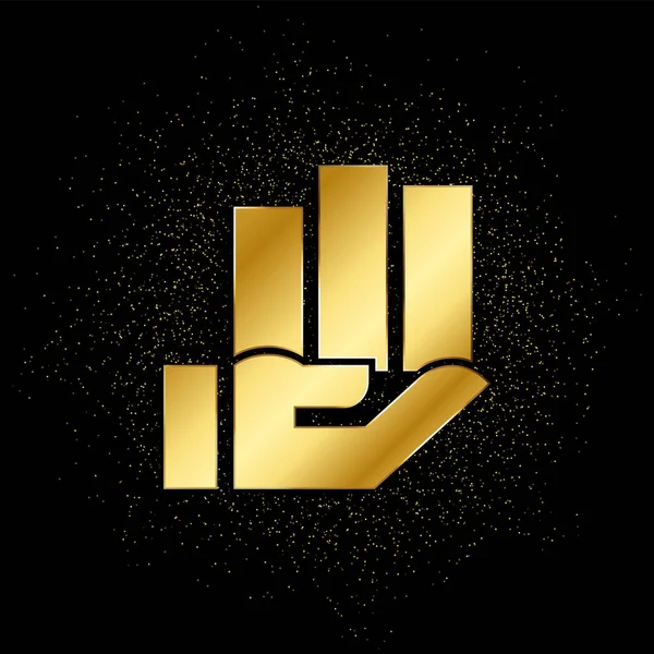 Veritabanı, sunucu, veri altın simgesi. Altın parçacık arkaplanının vektör illüstrasyonu.