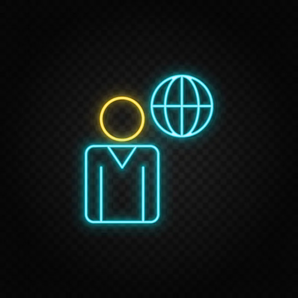 Homme Affaires Icône Mondiale Néon Affaires Icône Vectorielle Néon Bleu — Image vectorielle