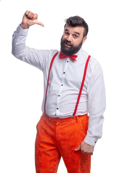 Ein Mann Weißen Hemd Mit Bart Zeigt Emotionen — Stockfoto