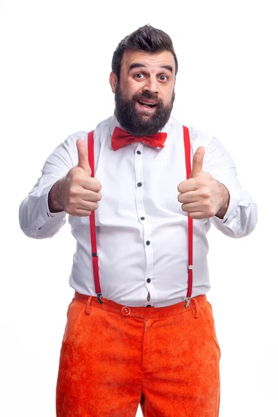 Een Man Een Wit Shirt Met Een Baard Toont Emoties — Stockfoto