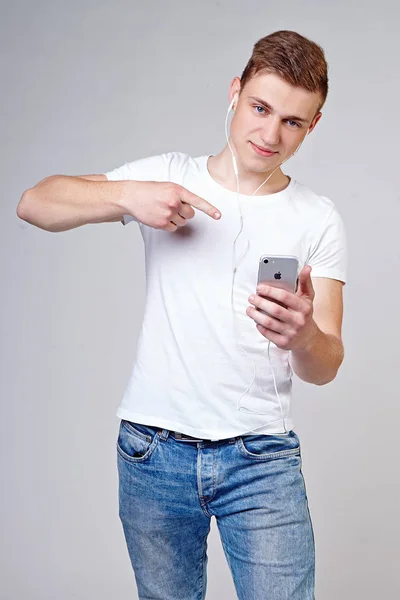 Young Man Phone His Hands — Stock Photo, Image