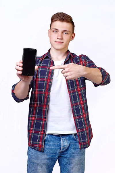 Young Man Phone His Hands — Stock Photo, Image