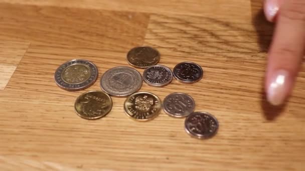 Γυναίκα Μετράει Νομίσματα Ενώ Κάθεται Στο Τραπέζι — Αρχείο Βίντεο