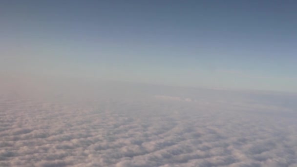 Shooting Sky Clouds Porthole Flying Airplane — Stock Video