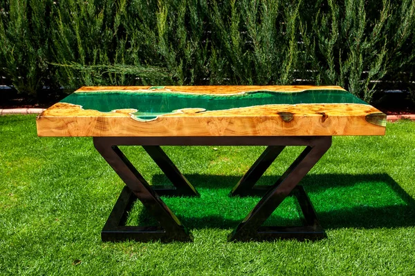 Epoxy Resin Handmade Wooden Table — Stock Photo, Image