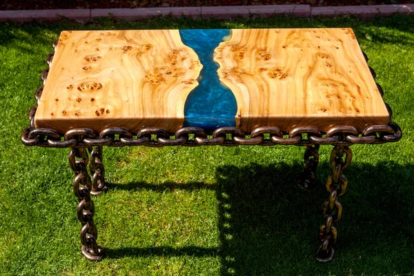 Epoxy Resin Handmade Wooden Table — Stock Photo, Image