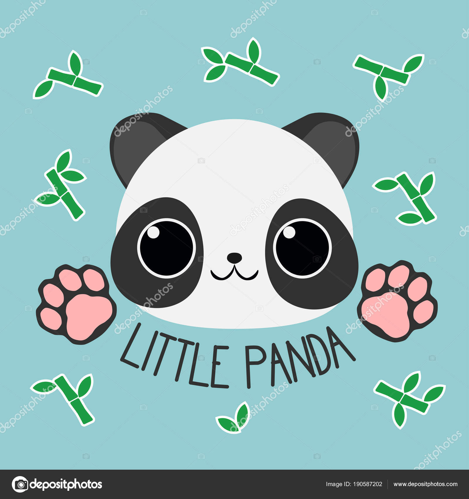 Cute Baby Panda Emblem Blue Background Bamboo Branches Stock