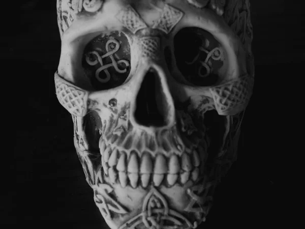 Front View Human Sugar Skull Dark Background Horror Concept — Stock Photo, Image