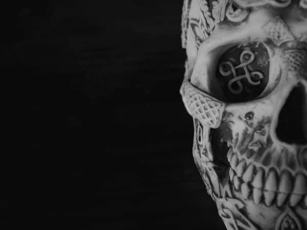 Haft Face Human Sugar Skull Dark Background Horror Concept — Fotografie, imagine de stoc