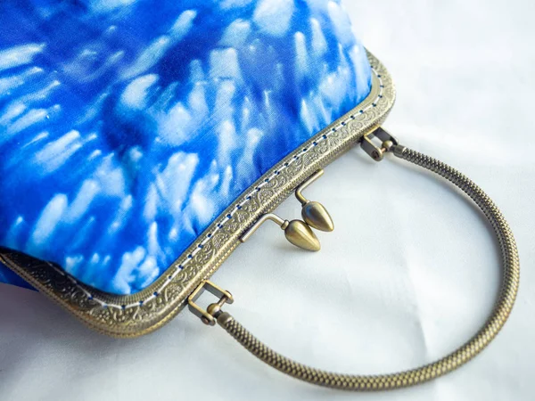 Vintage purse made by indigo blue fabric. Vintage clutch retro s