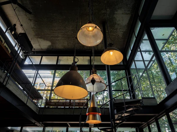 Ceiling light retro style hanging from ceiling of glass house. — 스톡 사진