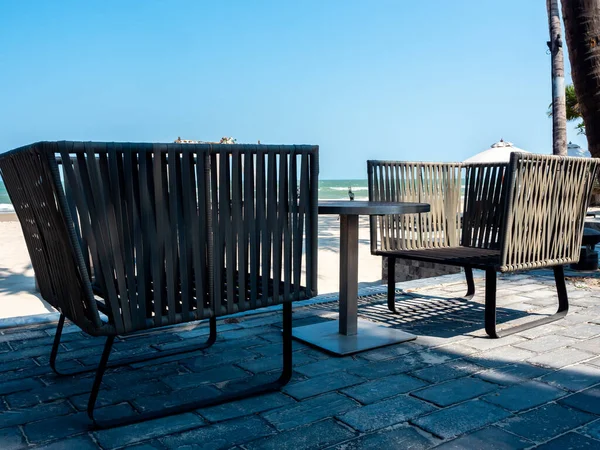 Modern Chairs Side Table Balcony Sea View Beach Blue Sky — Stock Photo, Image