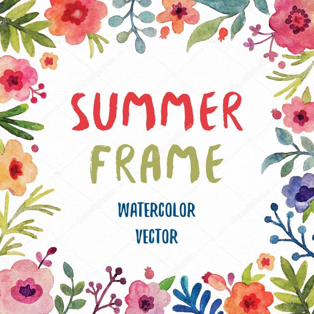 Greeting card with summer watercolor colors frame vector