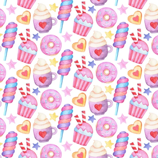 Set of watercolor sweets vector. seamless pattern