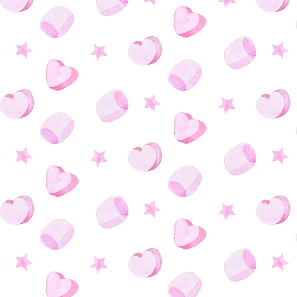 粉红色的棉花糖 水彩无缝图案 — 图库矢量图片