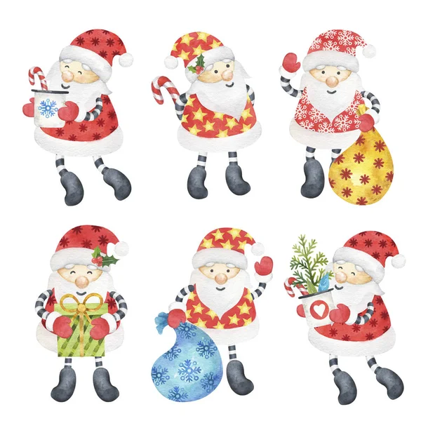 Hset Tarjetas Año Nuevo Navidad Para 2020 Santa Claus Divertido —  Fotos de Stock