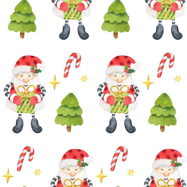 Seamless Pattern Santa Claus Christmas Tree Christmas New Year Illustration — Stockfoto