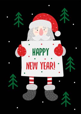 Noel Baba 'yla Vektör ve Yeni Yıl kartı