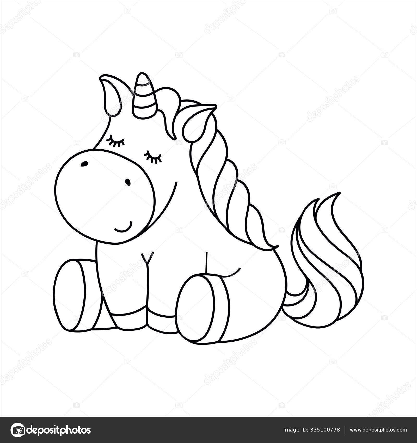 Cute cartoon fairytale unicorn   coloring page for kids Stock ...