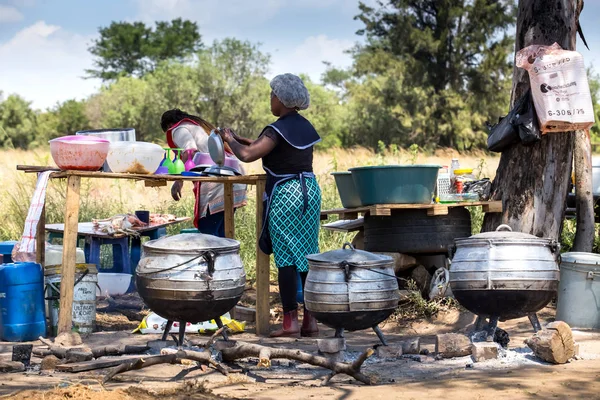 Johannesburg Sydafrika Mars 2018 Vägkanten Mat Stall Med Stora Matlagning — Stockfoto