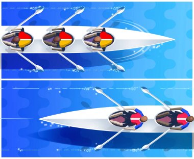 Kano bir Nehri üzerinde tekne yarışı. Sculling bir yarış Üstten Görünüm.