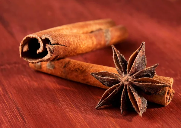 Stick of cinnamon with anise — Stock Photo, Image